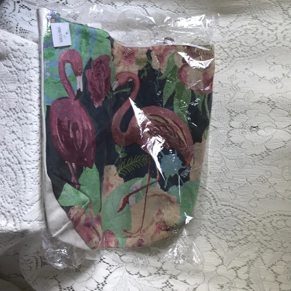 Flamingo Tropical Paradise Canvas Tote Bag - Picture 8 of 12